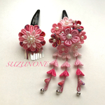  つまみ細工 髪飾り     ピンクの髪飾り