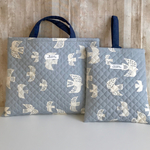 レッスンバッグ＆シューズ袋(とり×グレー)　キルティング　