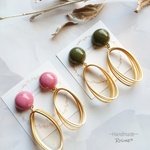 Color cabochon & matgold  イヤリング/ピアス【カーキorダスティピンク】