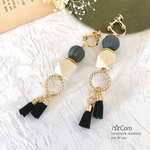 ウッドビーズ とダブルタッセル♢long earring or pierce