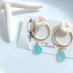 シーグラス  フラワーシェルピアス