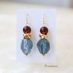 べっ甲とアイスキューブ（シャドウブルー）♡ピアス・イヤリング♪【K18・K14GF/14kgf対応】