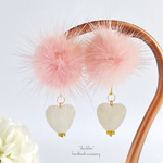 ピーチピンクミンクファーハートピアス/イヤリング