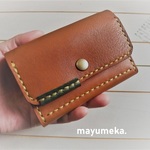 ＊革のコイン＆カード入れ＊茶色×ポイントにグリーン＊イタリアンショルダー＊