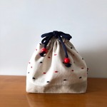 小さなお弁当サイズの巾着袋/ribbon dot:beige
