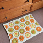 【送料無料】レトロでカラフルなモチーフマット orange flower