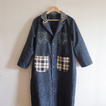Men's 将棋xチェック柄x濃い青キモノの秋のLong Coat (no.235)