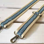 斜め掛けストラップ★生成30mm＋ダイヤ柄チロリアン渋青⑥