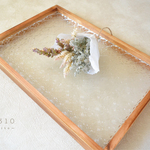 0310 国産ひのきとレトロガラスのシンプルカフェトレイ（花柄フローラガラス）
