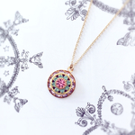 ヴィンテージスワロフスキーのラウンドドロップペンダントネックレス-light améthyste rose-