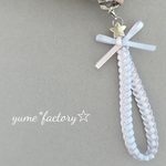 リボンレイ　ストラップ　シルバースター★　パステルブルー×ベビーピンク