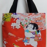 古布女の子の着物で作った手提げ　３１２
