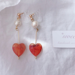 べっ甲ハート揺れる♡秋色×コットンパールイヤリング/ピアス /樹脂ノンホールピアス