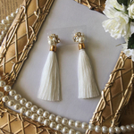 再販〜送料無料 Pure white brilliance tassel 2wayピアス／イヤリング（パール ホワイトウエディング ウェデイング ブライダルクリスマス お呼ばれ）