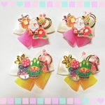 ☆送料無料☆　お正月　リボン　４個セット　ピンク&イエロー
