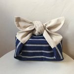 ○お弁当袋Mサイズ＊起毛ネイビーボーダー×アイボリー無地○