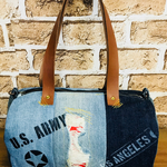 人気商品！ミニボストンバッグ  デニム ハンドメイド リメイク ビンテージ