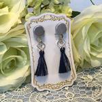 ウッドパール(シルバー)×タッセル イヤリング