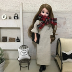 リカちゃん服♡ベージュリブワンピ＆チェック柄マフラー♡リアルクローズ  