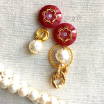 ☆Vintage☆ピンクレッド×パールなアシメピアス/イヤリング