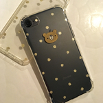 【再販】くま☆水玉☆ドット☆プラ板のiPhoneケース☆シンプル☆ゴールドラメ☆クリア☆かわいい