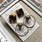 アンバー&グリーンリングピアス【パール】