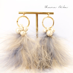 【light blue × beige】mix マラボーファー × コットンパール ピアス ／イヤリング