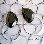 ブラック×シルバーフープピアス イヤリング