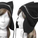 パンク[ジップ&チェーン] 耳あて付ネコ耳帽子◆コットンニット／ブラック