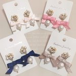 ♡パールが揺れるビジュー×リボンピアス♡イヤリング♡