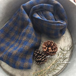 ガーゼ ウール 青 x 茶 チェック 良品質 スヌード♪