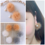 ファーキャッチとコットンパール風イヤリング 秋 冬 ファー イヤリング 天然ミンク