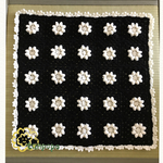 モノトーンの花のミニブランケット(黒×白花)その3