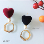 No.B739 オシャレ❁⃘़︎•･ ベロアハート × ゴールドリング のお洒落ピアス