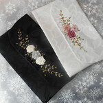 【お試しセール！】薔薇 刺繍の袱紗(ふくさ)　ホワイト&ブラック　セット　冠婚葬祭