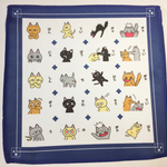 猫絵解き お経マイクロファイバーハンカチ(青)