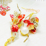 友禅千代紙 【雪花柄赤橙系】桜コーンと唐草和玉の和ピアス イヤリング