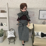 リカちゃん服♡ボルドートップス＆ウエストリボンワイドパンツ＆グレンチェック柄マフラー♡