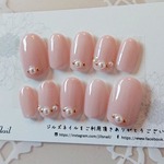 パールの可愛いウェディングネイル/馴染みピンク/結婚式/ブライダルネイル/ネイルチップ/簡単つけ爪/J72 