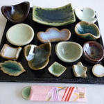 ミニチュア陶器☆会席膳　緑