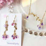 送料無料&セット販売＊天使の涙アネッタリーフネックレスとピアス＊ピンク×パープル