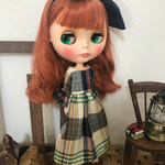 【送料無料】リカちゃん、ブライス チェックボリューム袖ワンピース、ヘアバンドセット