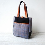 グレーチェックのリトアニアリネン  縦長トートバッグ