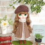 No.1421  モカ茶羽織ものとベージュチェックのワンピの重ね着セット