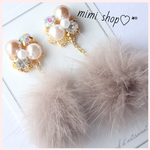 ふわふわミンクファー×ビジューピアス/イヤリング