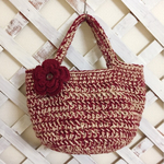 麻紐と毛糸のカゴバッグ   wine red🍷コサージュ付き🌼お値下げ 送料込み
