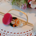 ボルドー ボタン べっ甲 ファー マジェステ ヘアアクセサリー  ベロア