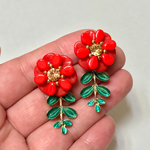 ぱっと花咲く2WAY ピアス（赤）