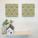 【アウトレット品　2枚セット850円】リーフ柄(イエローグリーン）のファブリックパネル 20cm