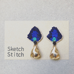 navy×gold stone刺繍ピアス